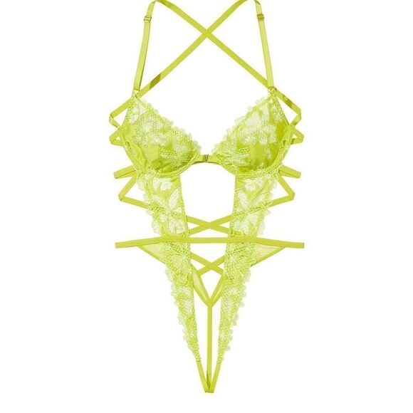 Victoria’s Secret VS Tease Floral Embroidery Unlined Crotchless Teddy‎ size XL